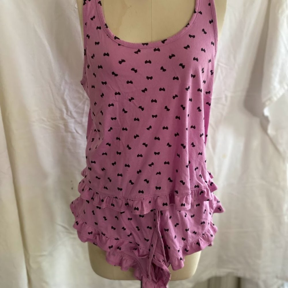 Adorable Pink with Bows SO Tank and Shorts Set Pajamas, Medium